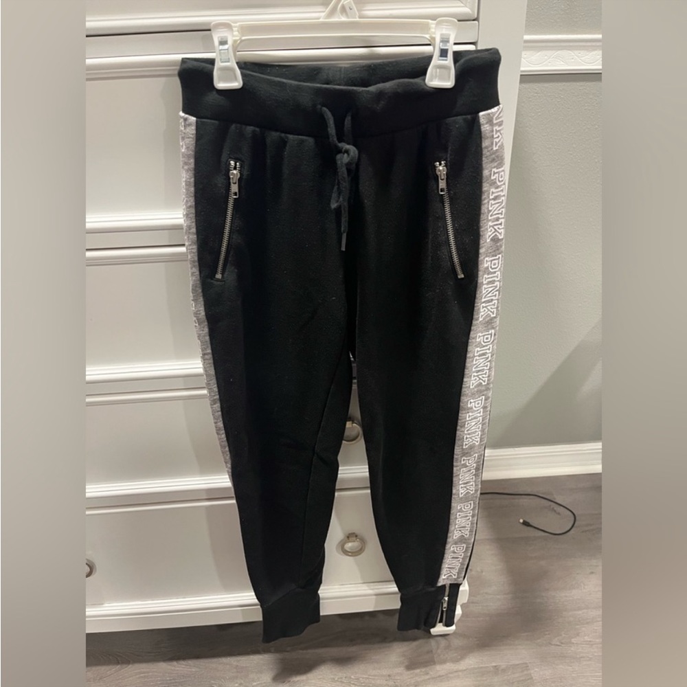 Pink brand black joggers